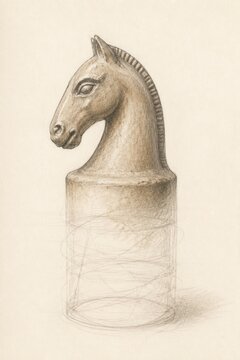 Unfinished heritage Faras chess piece graphite sketch