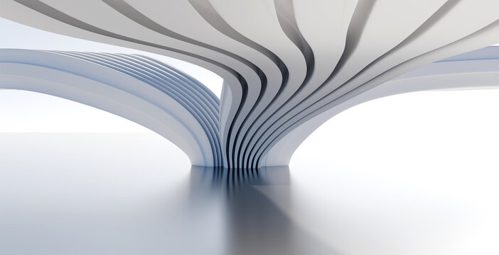 Abstract architectural background with white flowing parametric curves and smooth organic shapes creating a futuristic modern interior space design concept