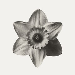 Obraz premium Single black and white daffodil flower head centered on a plain background with daffodil narcissus botanical monochrome isolated greyscale minimalist delicate