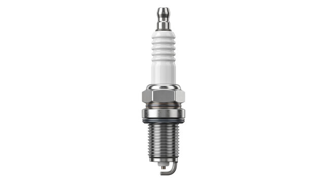 High quality automotive spark plug product shot featuring a white ceramic insulator and chrome threaded metal body for vehicle engine maintenance and repair.