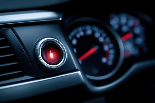 Car dashboard showing low fuel warning indicator