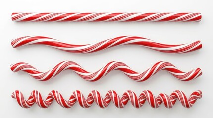 Obraz premium Red and White Striped Peppermint Candy Sticks in Various Shapes Isolated on White Background for Christmas Design