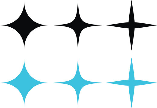 Set of black and blue star shapes and sparkles symbols for design elements