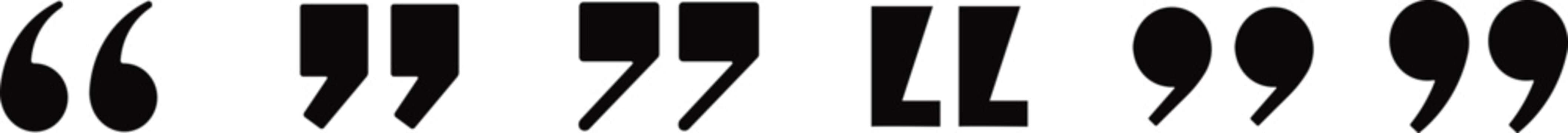 Set of black quotation marks and speech bubble punctuation icons in various font styles