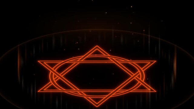 Vermilion Neon Hexagram Magic Circle Summoning Animation with Expanding Shockwave Rings and Rising Light Curtain on Black Background for 4K Luma Key Compositing