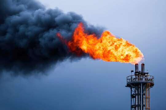 Bright orange flare from industrial stack