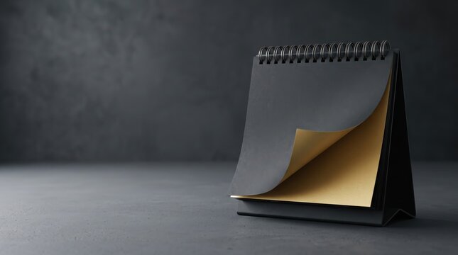 A blank black desk calendar standing on a dark surface representing the upcoming black friday shopping event