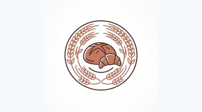 Bakery logo with bread, croissant, and wheat ears