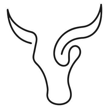 Minimalist bull head line art, abstract steer horn vector icon, modern continuous line cattle logo for ranching and branding