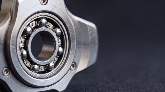 Industrial metallic ball bearing mechanism close up view showing precision engineering components.