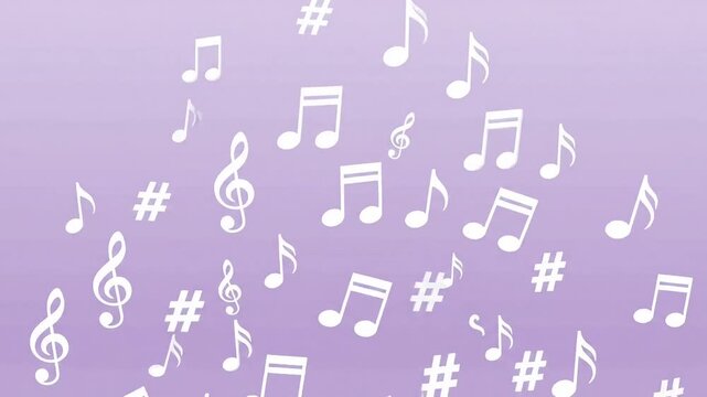 Floating Music Notes and Sharps on Light Purple Background Animation