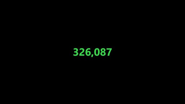 Number counter animation from 0 to 500000 numbers on a transparent background, Animated counting Numbers from zero to 5 lac with alpha channel, Counting number animation in 4K for likes and views