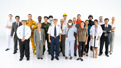 Obraz premium Diverse group of professionals in various uniforms and attire.