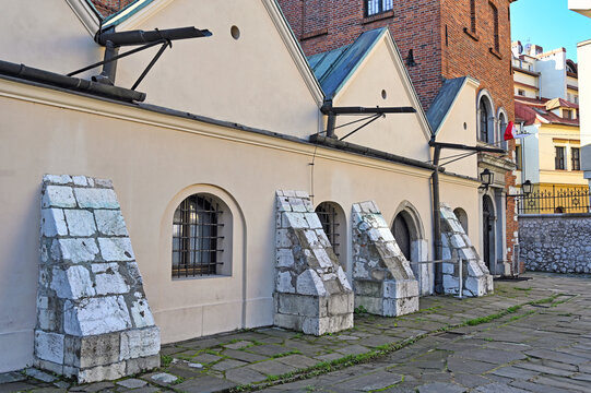 Old Synagogue Facade Historical Landmark in Kazimierz Jewish District Krakow Poland