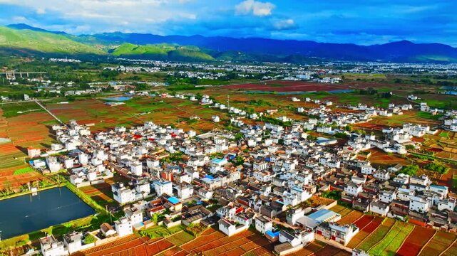 Dali Countryside Town and Colorful Farmland in Yunnan, China in Dali, Yunnan, China