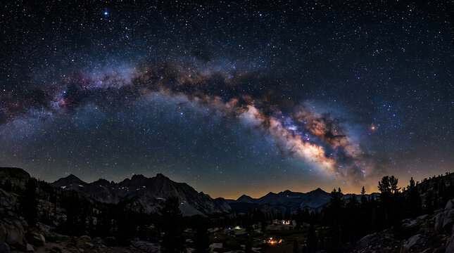 Milky way galaxy over mountain landscape at night