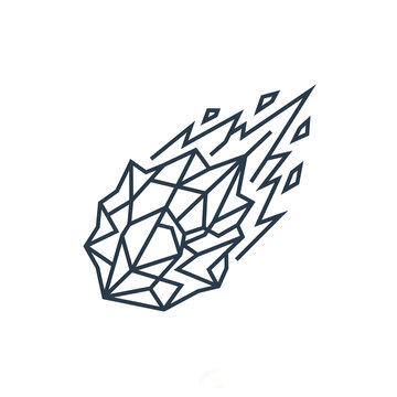 Geometric stylized meteorite icon with fire trail meteorite asteroid abstract