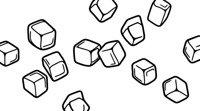 Vector line art illustration of falling ice cubes with bold outlines for drink and beverage graphic design