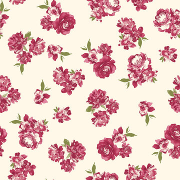 Offwhite background with abstract red rose seamless floral print pattern for beautiful summer 