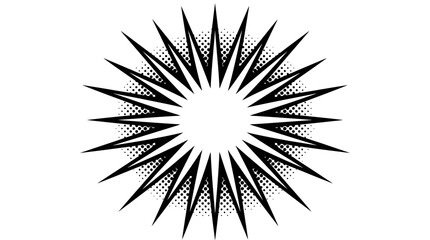 Obraz premium Comic book starburst explosion vector graphic badge with radial halftone pattern