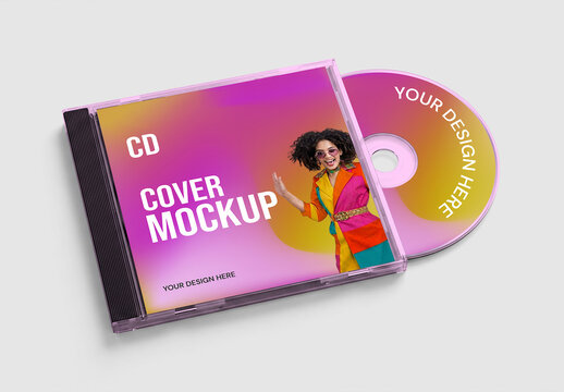 CD Album Cover and Open Disc Mockup