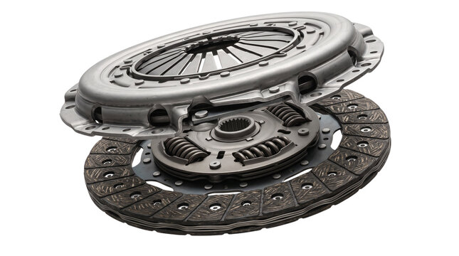 High-performance automotive clutch assembly featuring a heavy-duty pressure plate and friction disc for manual transmission vehicle repair and mechanical maintenance.