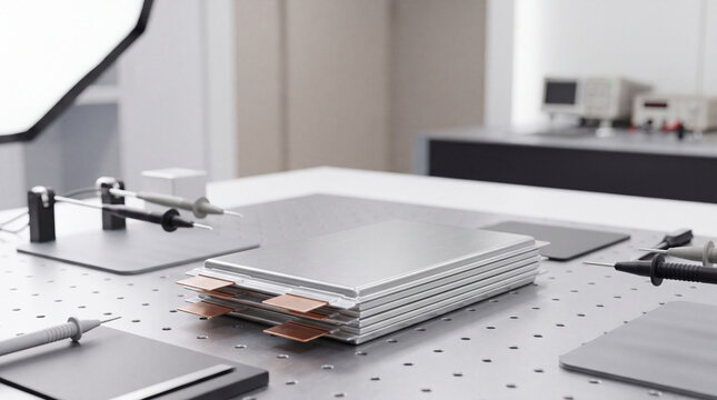 Elevated Tabletop Shot of Automated Solid-State Battery Pouch Cell Ass
