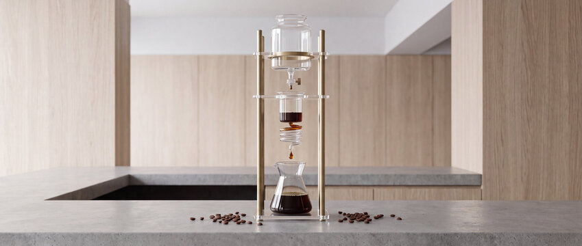 Eye Level Perspective of Borosilicate Glass Nitro Cold-Brew Extraction