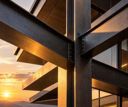 Modern Steel Beam Construction Detail at Sunset