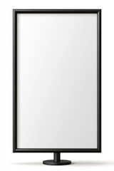 Fototapeta premium Blank Vertical Digital Display Screen with Black Frame and Stand on White Background