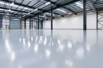 Obraz premium The Warehouse Interior: Bright Empty Industrial Space With Steel Columns