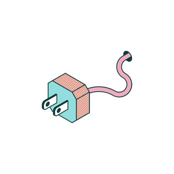 Isometric electrical plug with pink cord and teal housing