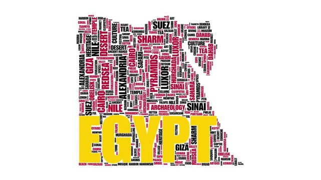 Animated Tag Cloud of Egypt with Tourist Landmarks and Local Culture