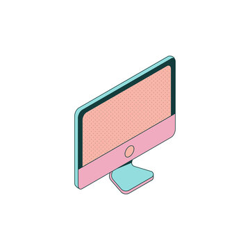 Isometric desktop computer monitor with pink screen and pastel stand