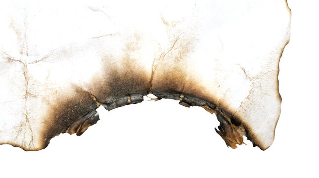 Old burnt paper sheet with charred edges isolated on transparent background