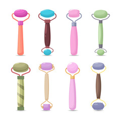 Colorful jade rollers for skincare and beauty routines transparent background © Mahmuda