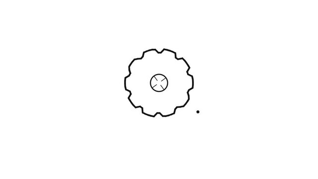 A simple line drawing of a circular gear or cog with a central crosshair on a white background.