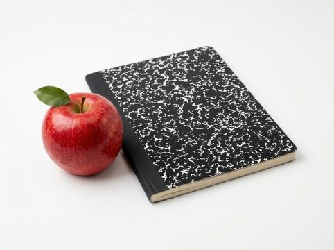 Red apple and black marble composition notebook