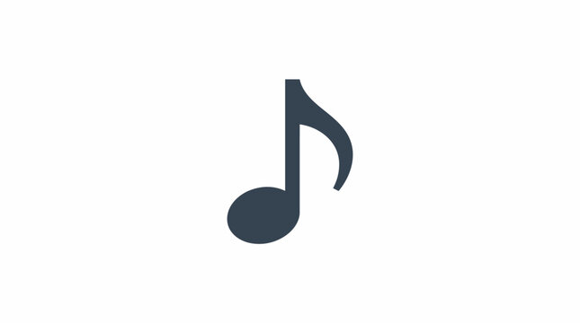 A dark gray, solid musical eighth note symbol centered on a plain white background, vector graphic