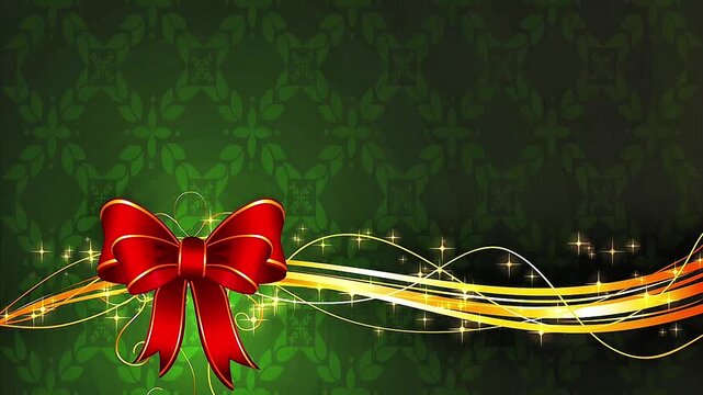 Elegant Christmas Green Background with Animated Red Ribbon and Gold Trail.