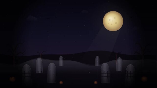 Halloween cemetery background with full moon and tombstones