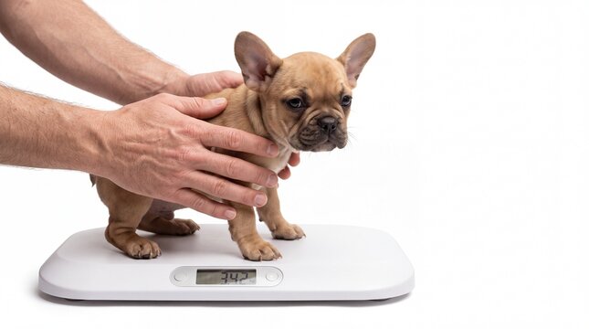 Puppy Weigh French Bulldog Puppy on Digital Scale Pet Care Photography