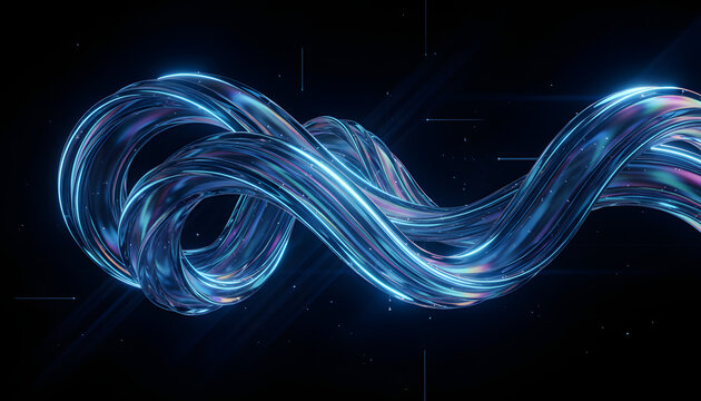 iridescent glass shape, 3d render, abstract glass waves, blue light reflections, sleek flowing glass, modern digital backdrop, futuristic liquid texture, dark elegant background, glossy 3d forms
