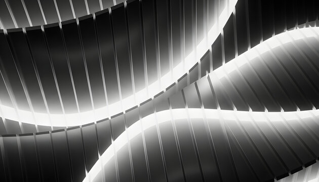 Abstract black and white smooth gradient ribbed glass backgrounds.