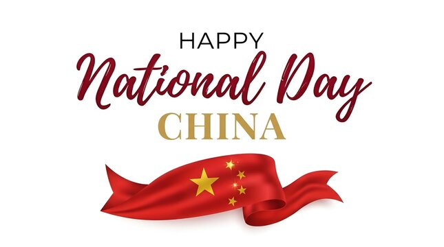 Happy national day china design with flowing red silk flag and elegant text national celebration