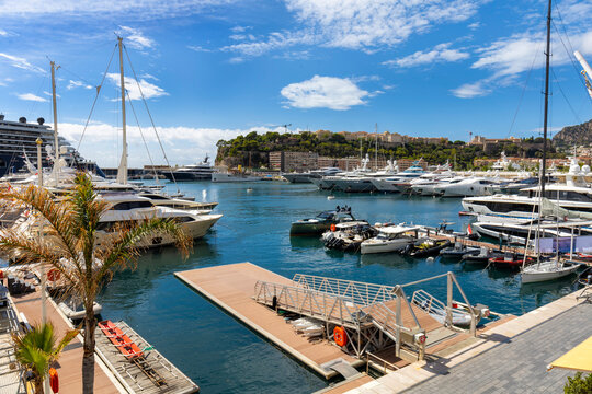Port with yachts and Prince's Palace of Monaco cityscape, Monte Carlo