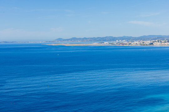 Aerial view of the Mediterranean Sea near Nice, Cote d'Azur, southern France.