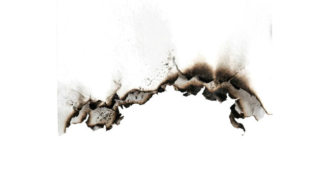 Burnt and charred paper tear with scorched edges isolated on transparent background