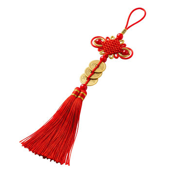 Chinese knot with gold coins and red tassel
