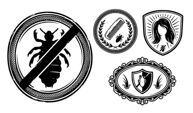 Vintage Stop Lice Hair Hygiene Prevention Vector Symbols